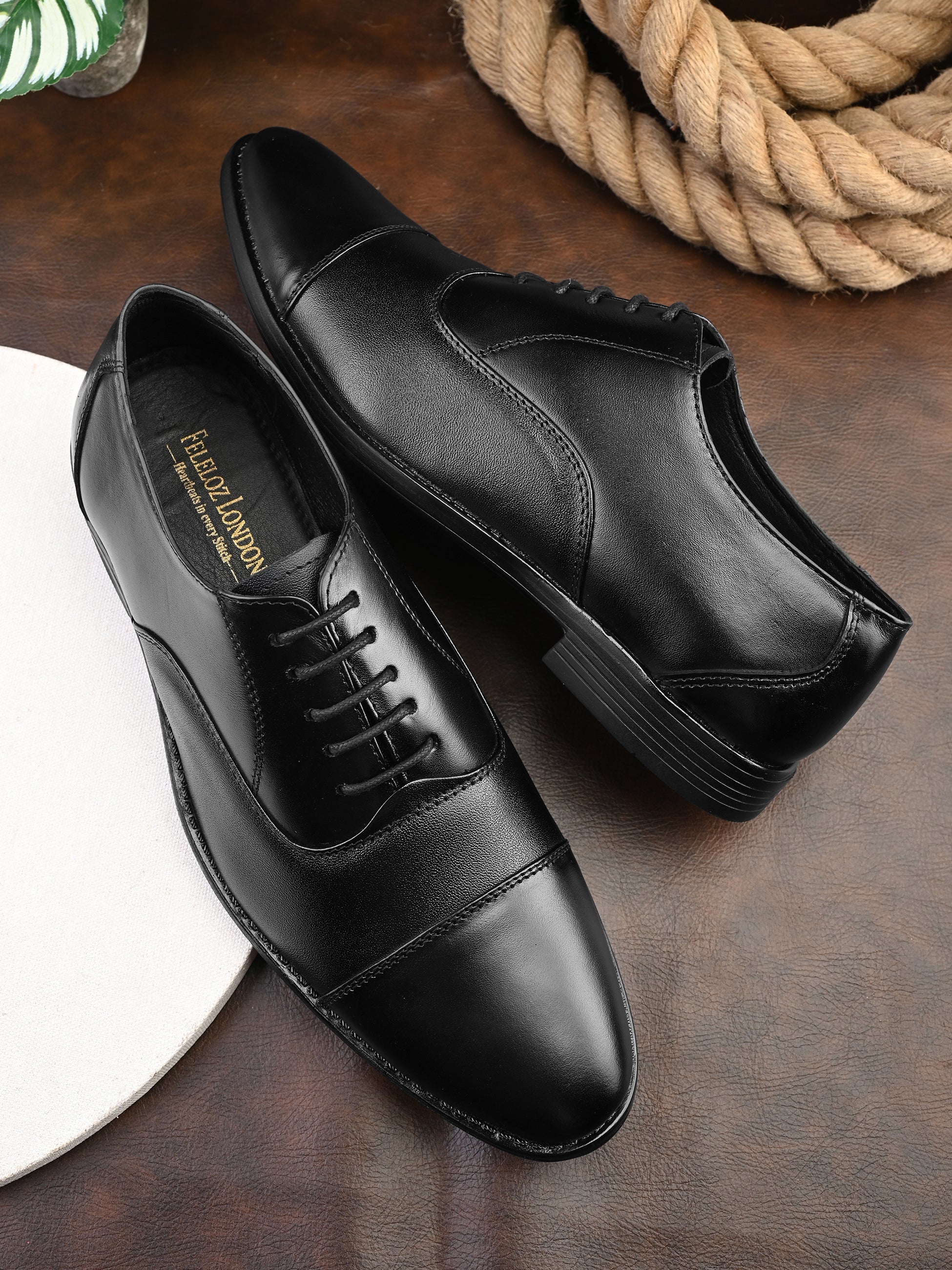 Feleloz London Men’s Italian Leather Lace-Up Formal Shoes | Premium Black Business Shoes with Leather Lining & TPR Sole