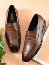 Men’s Tan Formal Loafers in Genuine Italian Leather with TPR Sole