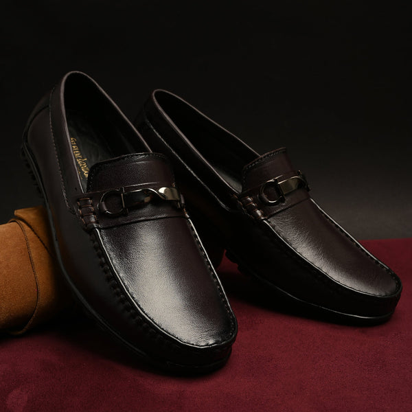 Feleloz London Genuine Italian Leather Loafers for Men | Premium Dark Brown Formal Shoes with Leather Lining & TPR Sole