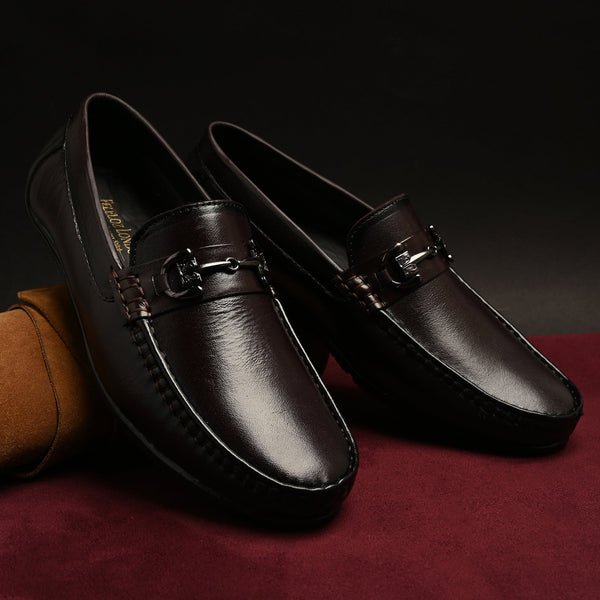 Feleloz London Genuine Italian Leather Loafers for Men | Premium Dark Brown Formal Shoes with Leather Lining & TPR Sole