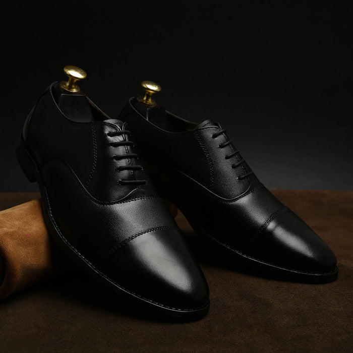 Feleloz London Men’s Italian Leather Lace-Up Formal Shoes | Premium Black Business Shoes with Leather Lining & TPR Sole