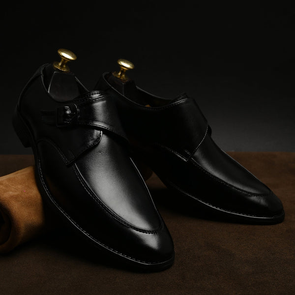 Feleloz London Men’s Italian Leather Monk Strap Formal Shoes | Premium Black Business Shoes with Leather Lining & TPR Sole