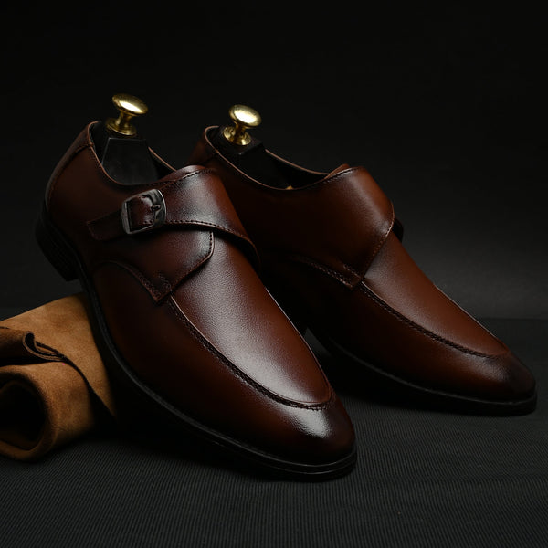Feleloz London Men’s Italian Leather Monk Strap Formal Shoes | Premium Tan Business Shoes with Leather Lining & TPR Sole