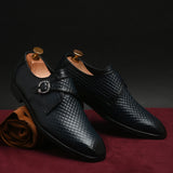 Men’s Navy Blue Genuine Italian Leather Formal Shoes | Luxury Textured Design with Strap Closure & TPR Sole