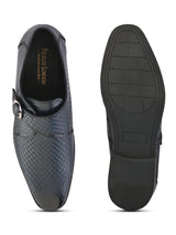 Men’s Navy Blue Genuine Italian Leather Formal Shoes | Luxury Textured Design with Strap Closure & TPR Sole