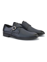 Men’s Navy Blue Genuine Italian Leather Formal Shoes | Luxury Textured Design with Strap Closure & TPR Sole