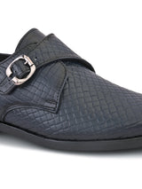 Men’s Navy Blue Genuine Italian Leather Formal Shoes | Luxury Textured Design with Strap Closure & TPR Sole
