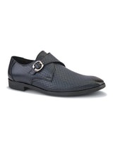 Men’s Navy Blue Genuine Italian Leather Formal Shoes | Luxury Textured Design with Strap Closure & TPR Sole