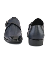 Men’s Navy Blue Genuine Italian Leather Formal Shoes | Luxury Textured Design with Strap Closure & TPR Sole