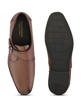 Men’s Tan Genuine Italian Leather Formal Shoes | Luxury Textured Design with Strap Closure & TPR Sole