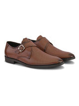 Men’s Tan Genuine Italian Leather Formal Shoes | Luxury Textured Design with Strap Closure & TPR Sole
