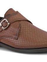 Men’s Tan Genuine Italian Leather Formal Shoes | Luxury Textured Design with Strap Closure & TPR Sole