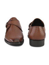 Men’s Tan Genuine Italian Leather Formal Shoes | Luxury Textured Design with Strap Closure & TPR Sole