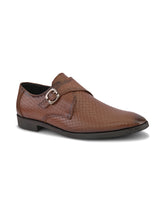 Men’s Tan Genuine Italian Leather Formal Shoes | Luxury Textured Design with Strap Closure & TPR Sole
