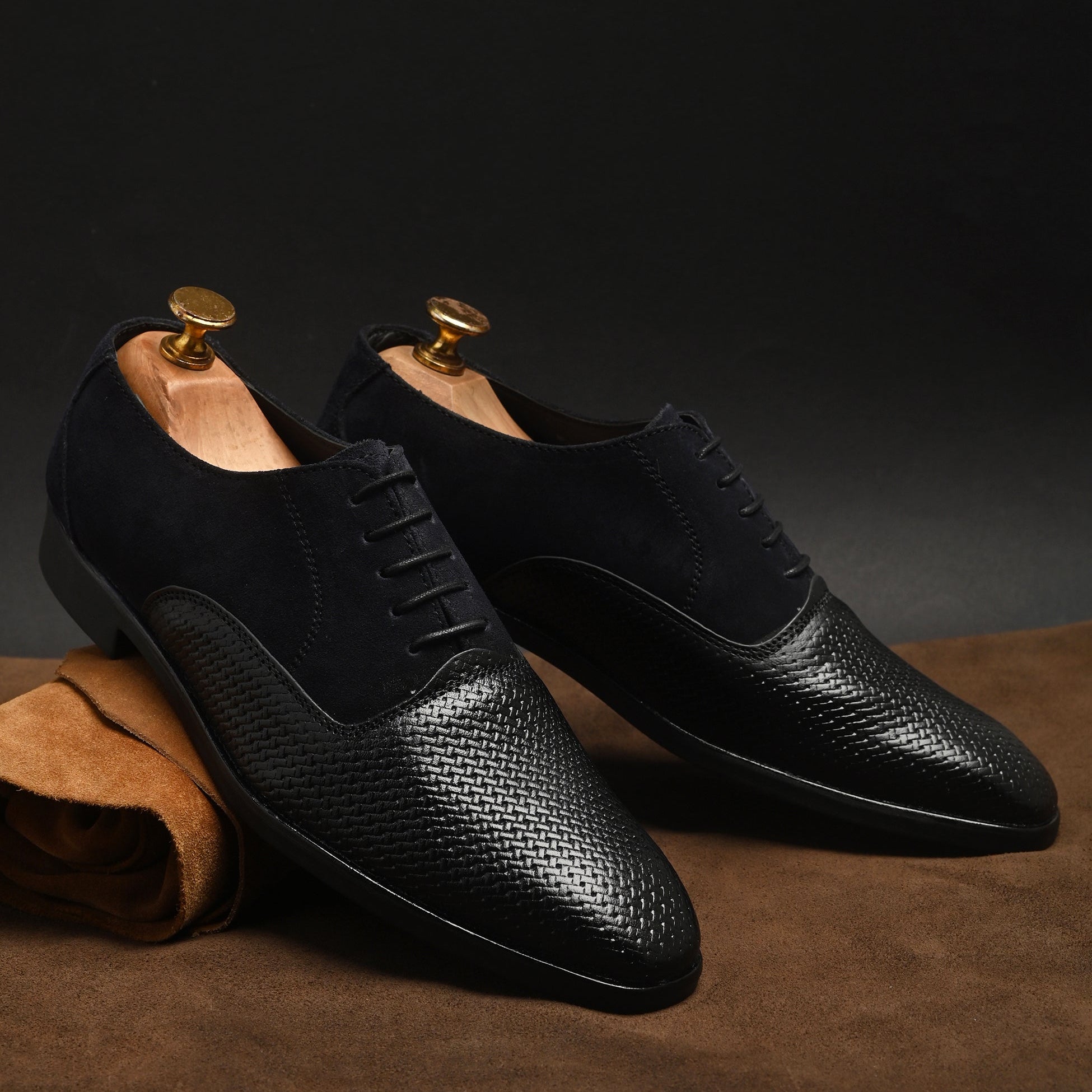 Men’s Black Genuine Italian Leather Formal Shoes | Luxury Textured Lace-Up Design with TPR Sole