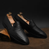 Men’s Black Genuine Italian Leather Loafers | Luxury Premium Textured Pull-On Shoes with TPR Sole