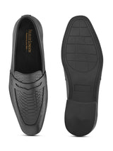 Men’s Black Genuine Italian Leather Loafers | Luxury Premium Textured Pull-On Shoes with TPR Sole