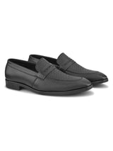 Men’s Black Genuine Italian Leather Loafers | Luxury Premium Textured Pull-On Shoes with TPR Sole