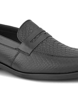 Men’s Black Genuine Italian Leather Loafers | Luxury Premium Textured Pull-On Shoes with TPR Sole