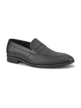 Men’s Black Genuine Italian Leather Loafers | Luxury Premium Textured Pull-On Shoes with TPR Sole