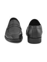 Men’s Black Genuine Italian Leather Loafers | Luxury Premium Textured Pull-On Shoes with TPR Sole
