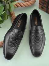 Men’s Black Genuine Italian Leather Loafers | Luxury Premium Textured Pull-On Shoes with TPR Sole