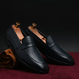 Men’s Navy Blue Genuine Italian Leather Loafers | Luxury Premium Textured Pull-On Shoes with TPR Sole