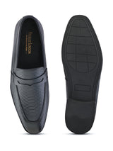 Men’s Navy Blue Genuine Italian Leather Loafers | Luxury Premium Textured Pull-On Shoes with TPR Sole