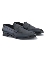 Men’s Navy Blue Genuine Italian Leather Loafers | Luxury Premium Textured Pull-On Shoes with TPR Sole