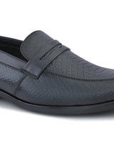 Men’s Navy Blue Genuine Italian Leather Loafers | Luxury Premium Textured Pull-On Shoes with TPR Sole