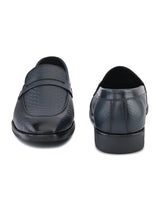 Men’s Navy Blue Genuine Italian Leather Loafers | Luxury Premium Textured Pull-On Shoes with TPR Sole