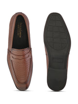 Men’s Tan Genuine Italian Leather Loafers | Luxury Premium Textured Pull-On Shoes with TPR Sole