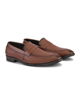 Men’s Tan Genuine Italian Leather Loafers | Luxury Premium Textured Pull-On Shoes with TPR Sole