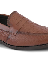 Men’s Tan Genuine Italian Leather Loafers | Luxury Premium Textured Pull-On Shoes with TPR Sole