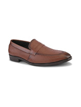 Men’s Tan Genuine Italian Leather Loafers | Luxury Premium Textured Pull-On Shoes with TPR Sole