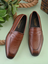 Men’s Tan Genuine Italian Leather Loafers | Luxury Premium Textured Pull-On Shoes with TPR Sole