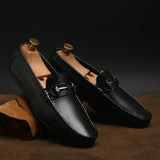 Luxury Men’s Black Italian Leather Loafers | Premium Textured Pull-On Formal Shoes with TPR Sole
