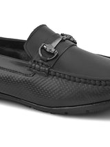 Luxury Men’s Black Italian Leather Loafers | Premium Textured Pull-On Formal Shoes with TPR Sole