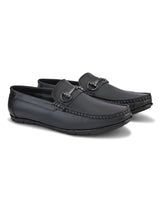Luxury Men’s Navy Blue Italian Leather Loafers | Premium Textured Pull-On Formal Shoes with TPR Sole