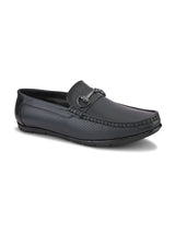 Luxury Men’s Navy Blue Italian Leather Loafers | Premium Textured Pull-On Formal Shoes with TPR Sole