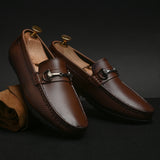 Luxury Tan Black Italian Leather Loafers | Premium Textured Pull-On Formal Shoes with TPR Sole