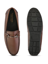 Luxury Tan Black Italian Leather Loafers | Premium Textured Pull-On Formal Shoes with TPR Sole