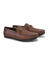 Luxury Tan Black Italian Leather Loafers | Premium Textured Pull-On Formal Shoes with TPR Sole