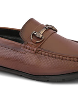 Luxury Tan Black Italian Leather Loafers | Premium Textured Pull-On Formal Shoes with TPR Sole