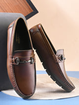 Luxury Tan Black Italian Leather Loafers | Premium Textured Pull-On Formal Shoes with TPR Sole